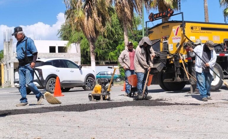 Con intenso bacheo, reparan calles dañadas por lluvias en Victoria