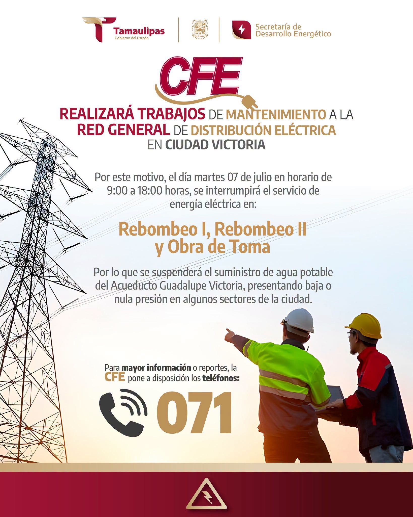 CFE suspenderá energía al Acueducto Guadalupe Victoria; habrá baja presión de agua en la capital